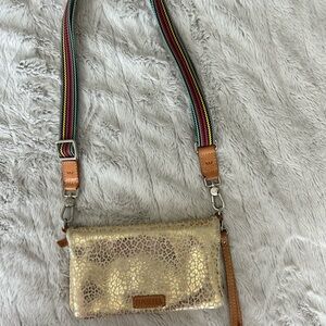 Consuela Metallic Gold Crossbody with Vibrant Strap